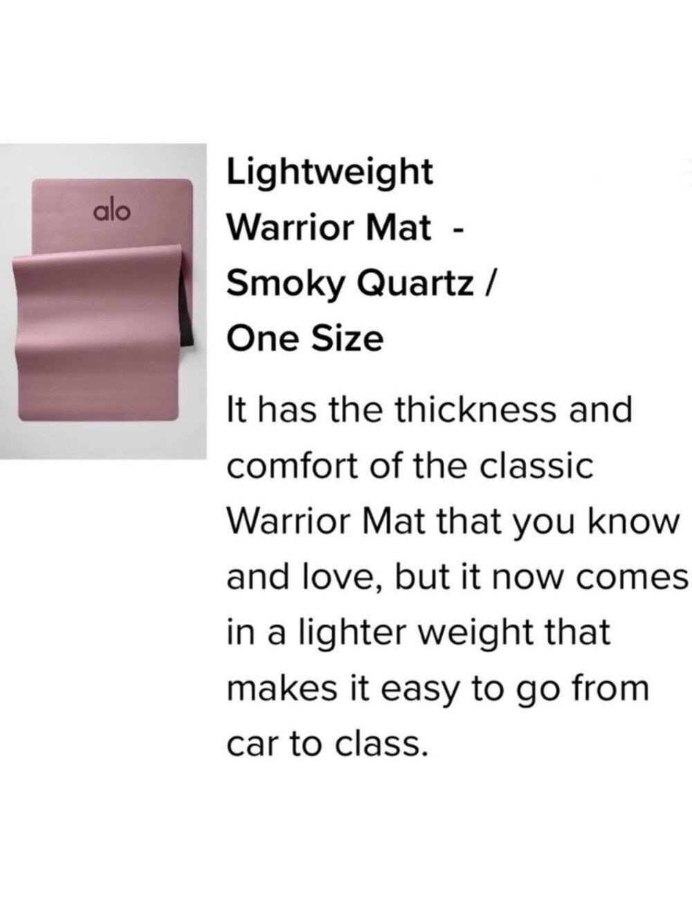 Limited Edition ALO Warrior Yoga Mat Smoky Pink Lightweight - Picture 2 of 8